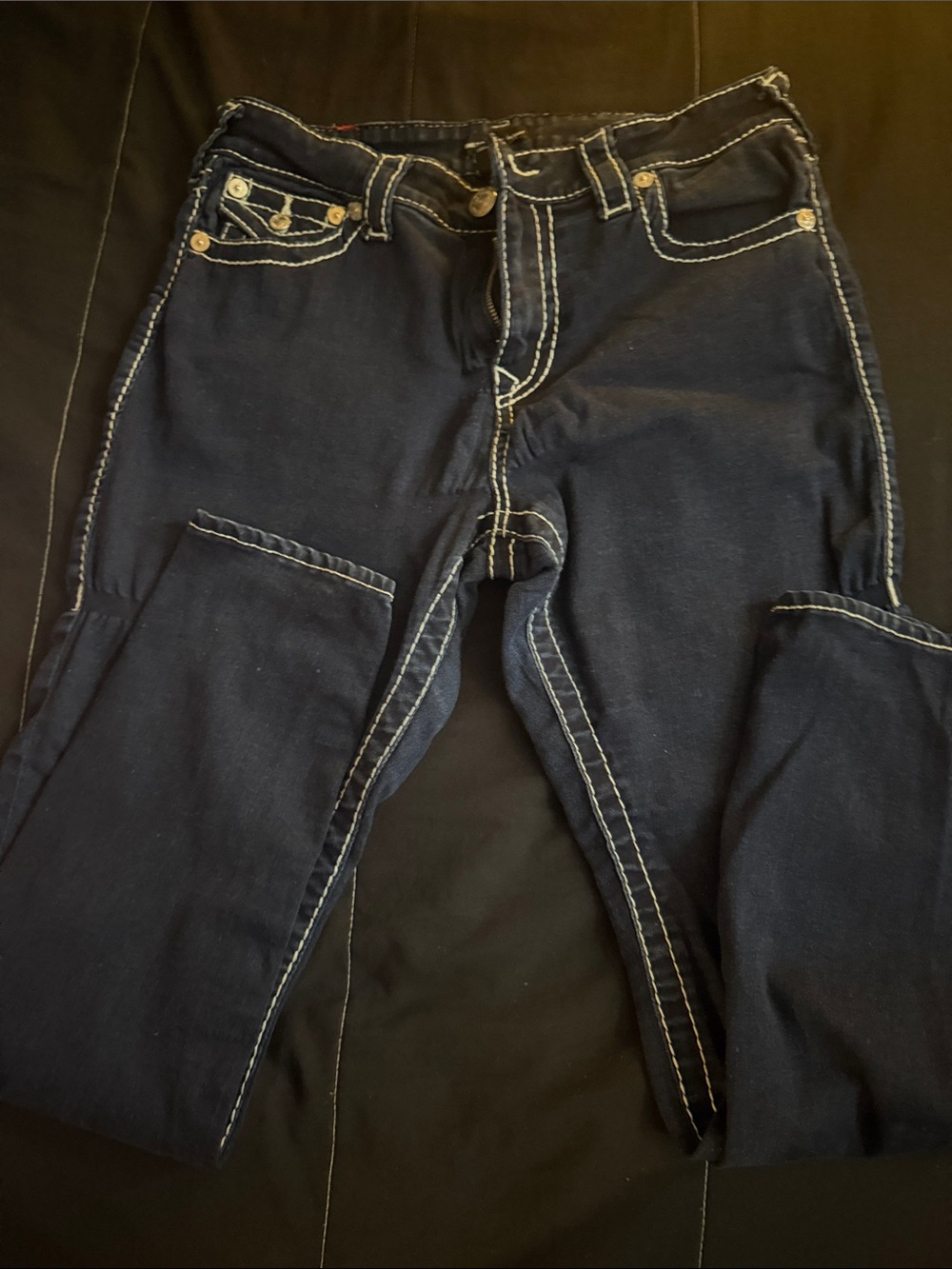 True Religion Women's Dark Blue Skinny Jeans with Contrast Stitching